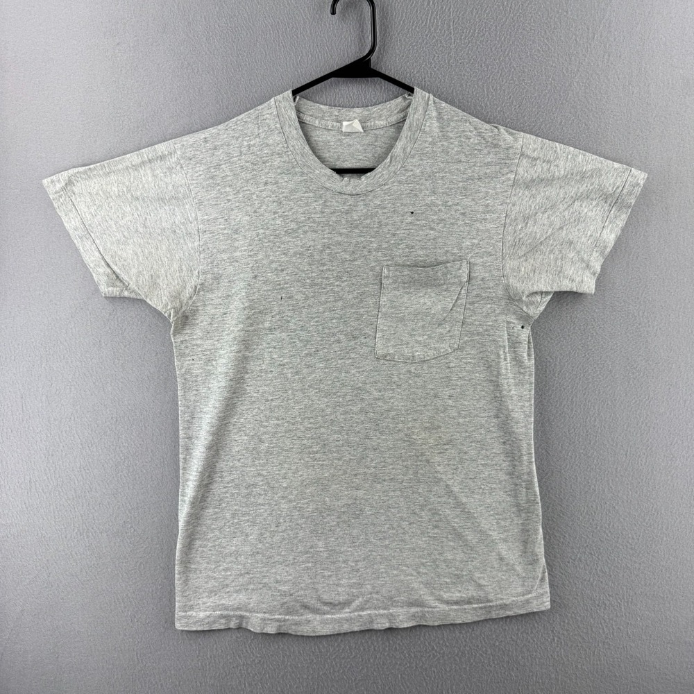 Vintage Blank T shirt Mens Fits Medium Thin Selvedge Pocket Tee 80s Distressed